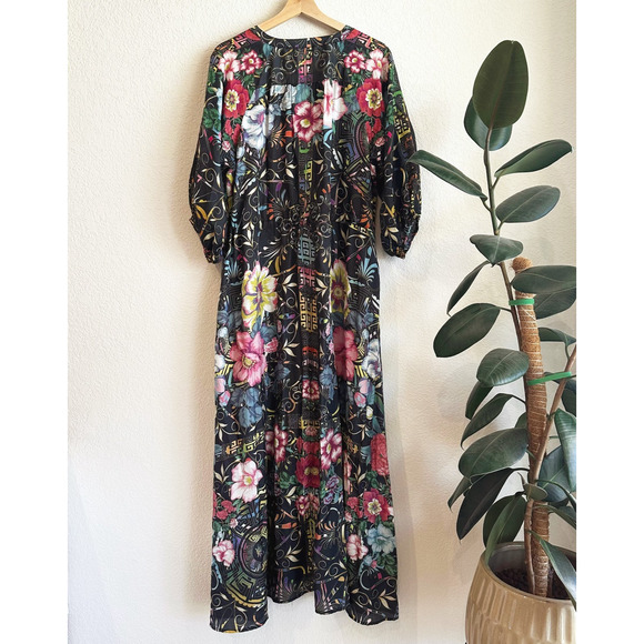 Johnny Was Peace Esmerelda 100% Silk Maxi Dress Large Floral Boho Hippie Peasant - Picture 7 of 10
